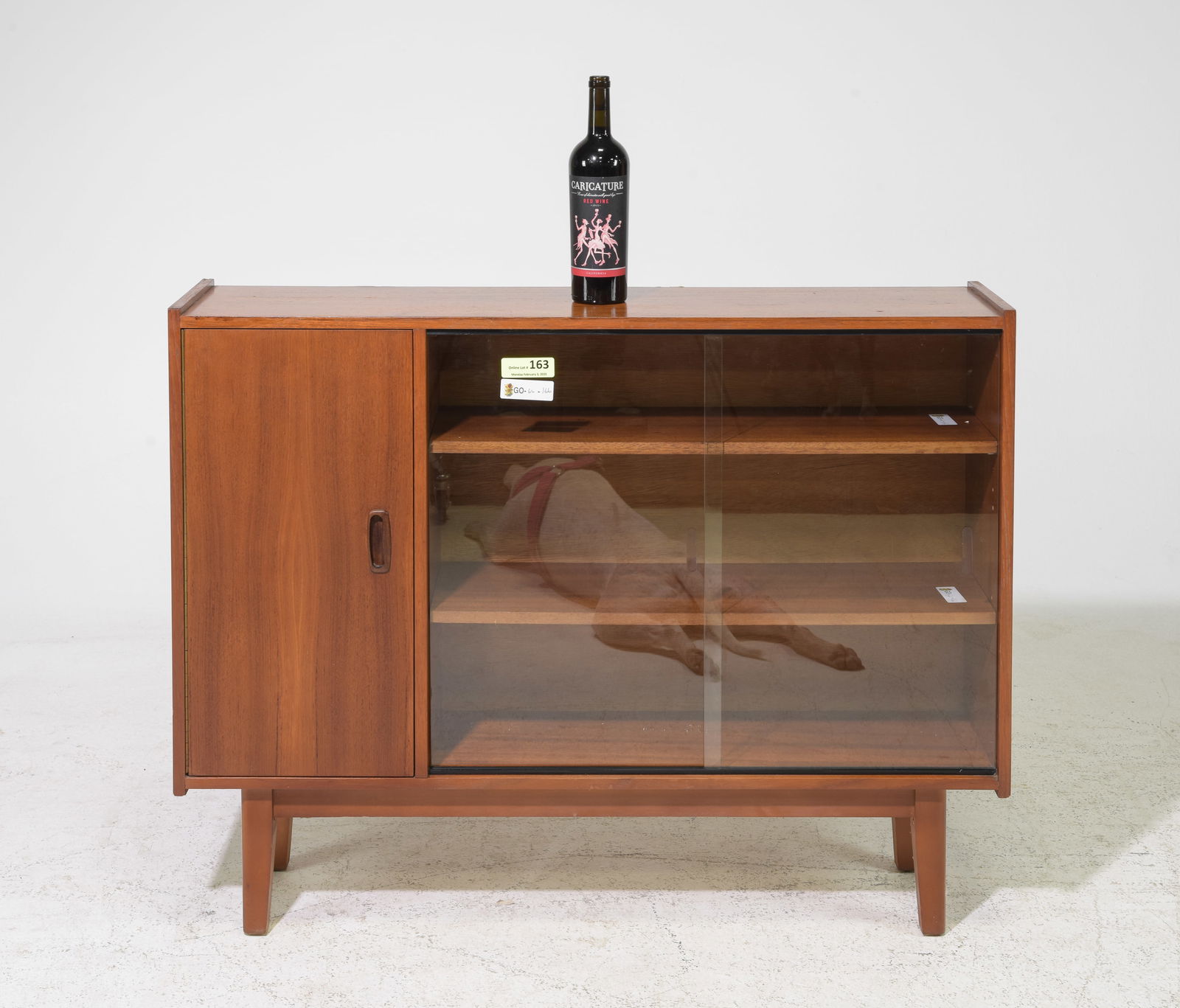 Mid Century Modern Sliding Glass Door Bookcase: Danish Modern Style Sliding Glass Door Bookcase / Cabinet - 33 in tall x 42 x 10