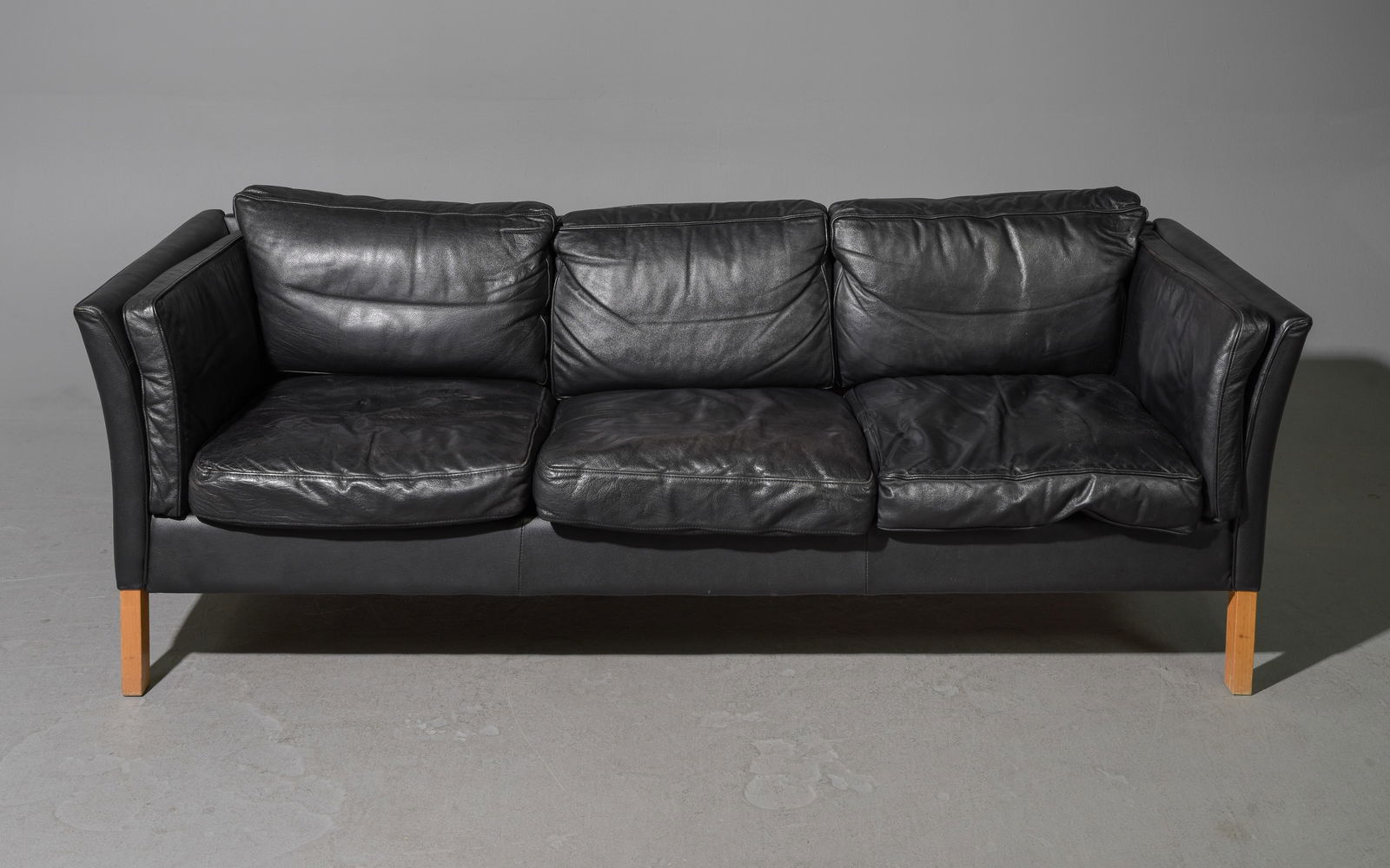 Mid Century Modern Black Leather 3 Seater Sofa (1 of 6)