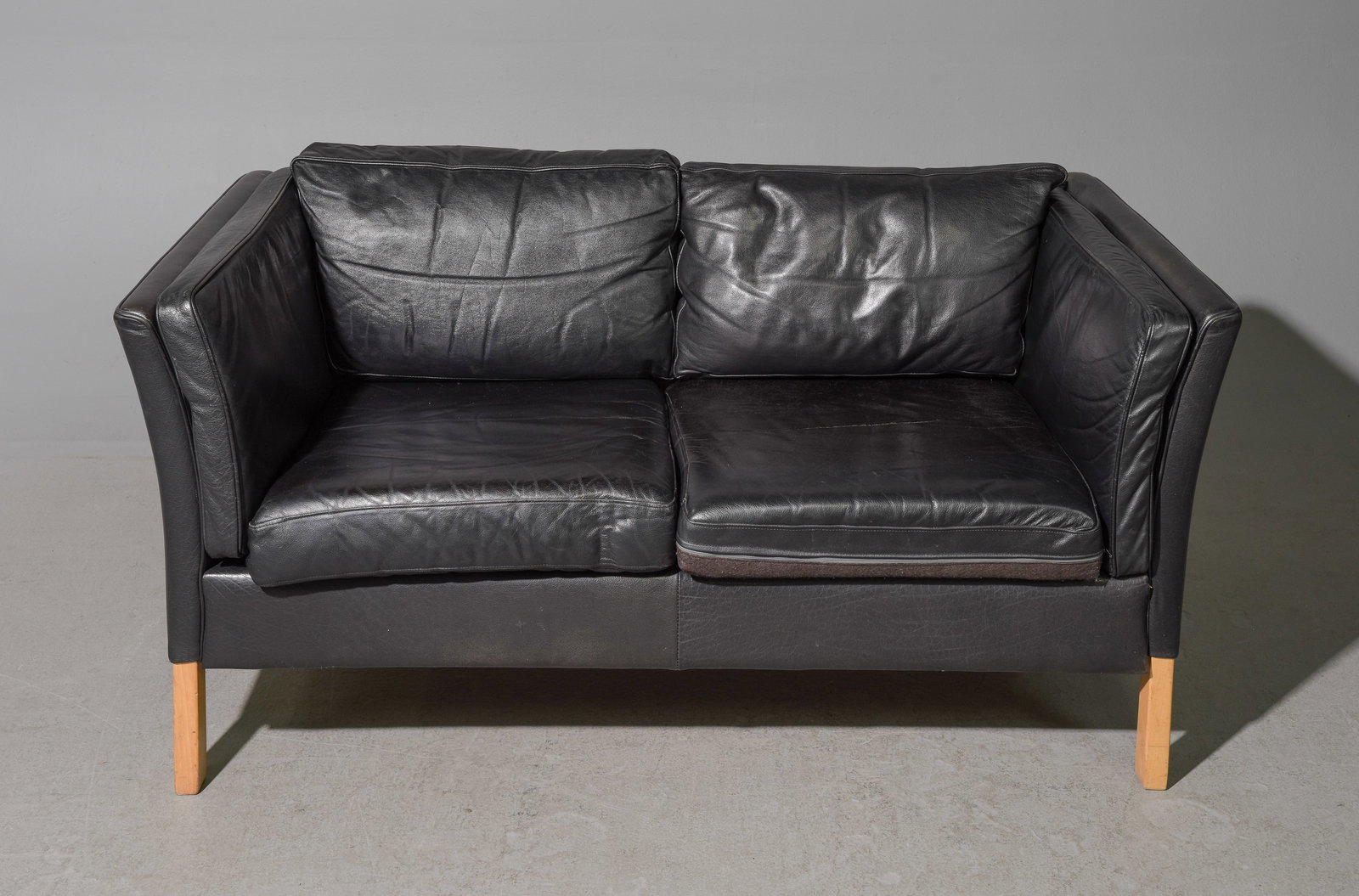 Mid Century Modern Black Leather 2 Seater Sofa (1 of 6)