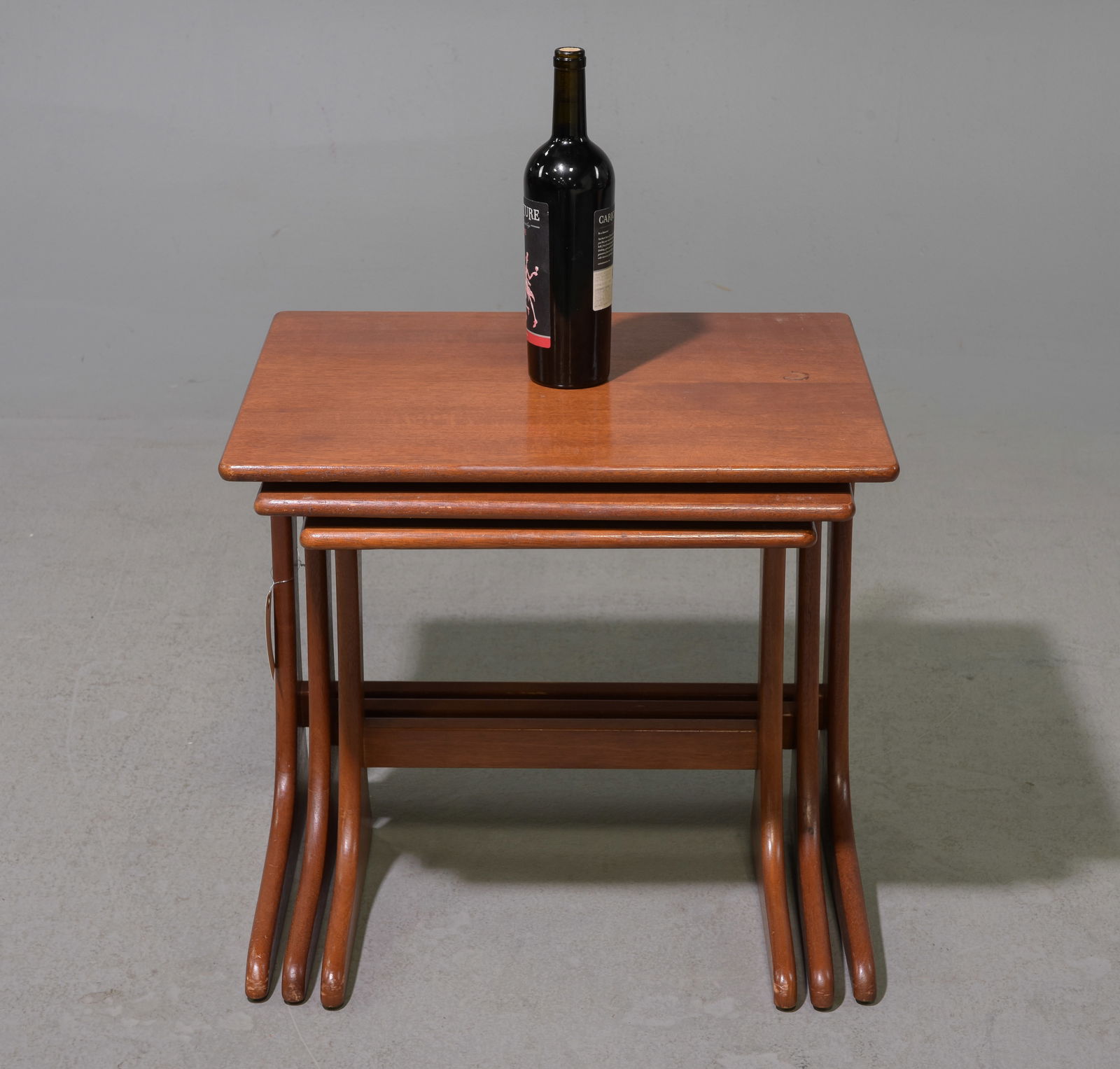 Mid Century Modern Nest of Three Tables: Danish Modern Style Nest of Three Tables - 20 in tall x 22 x 17.5, 19 in tall x 19.5 x 16 and 18 in tall x 16.5 x 15