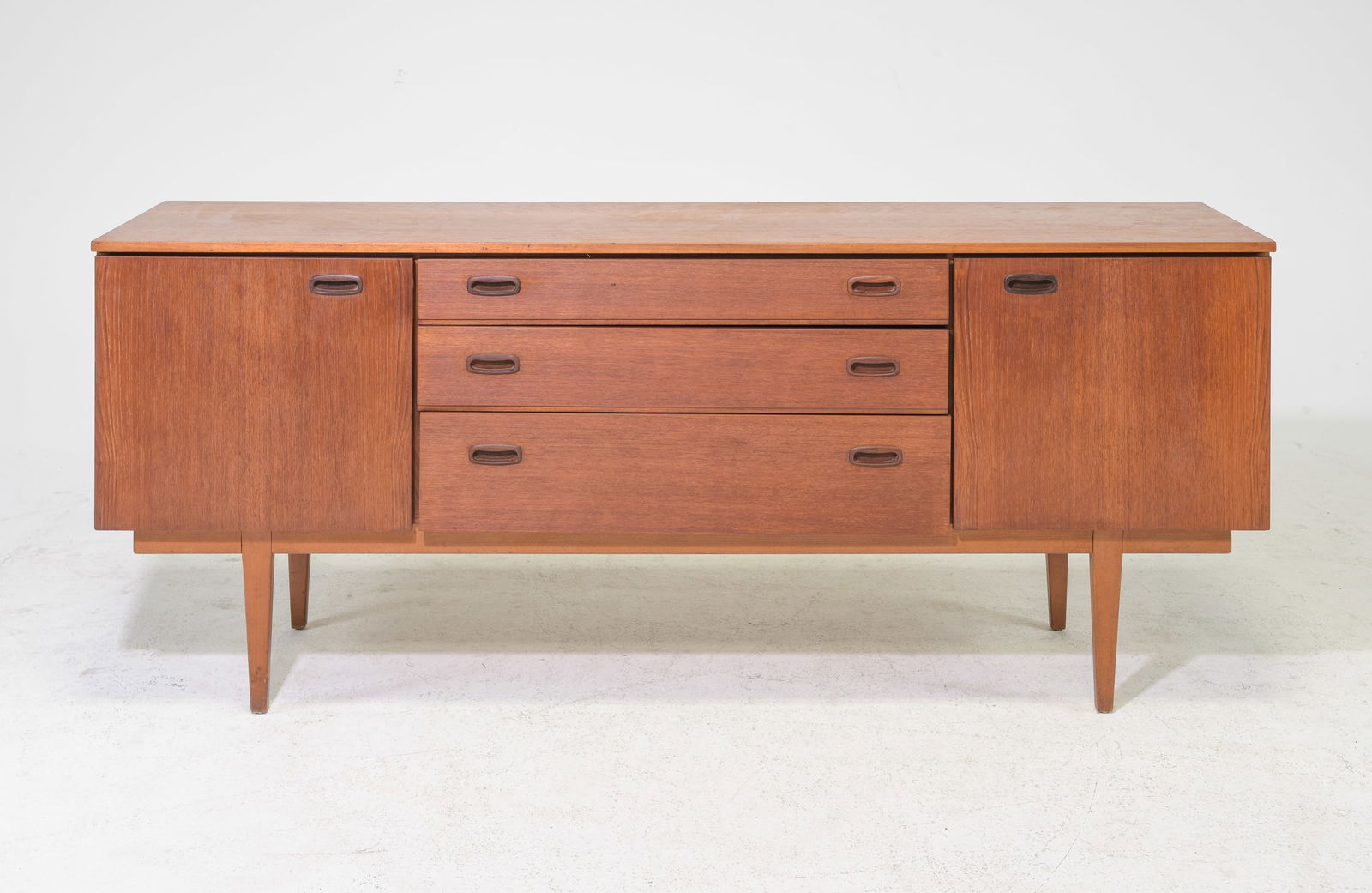 Mid Century Modern Teak Sideboard: Danish Modern Style Sideboard / Credenza - 29 in tall x 76.5 x 17.5