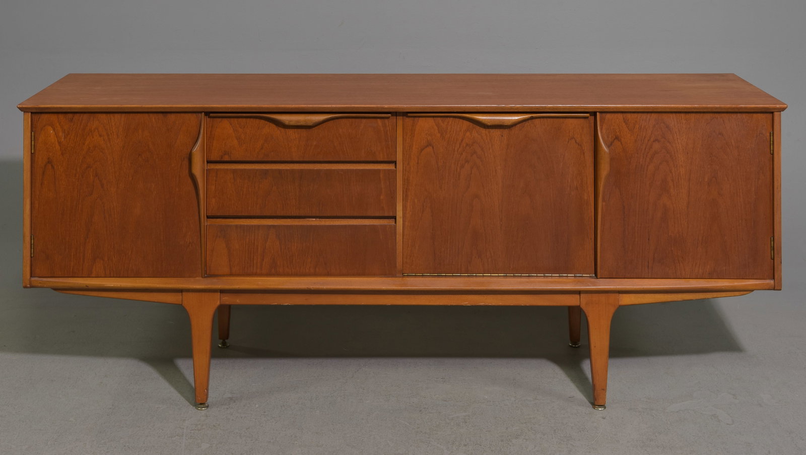 Mid Century Modern Folded Handles Sideboard: Danish Modern Style Folded Handles Sideboard - 29.5 inches tall x 72.5 x 18