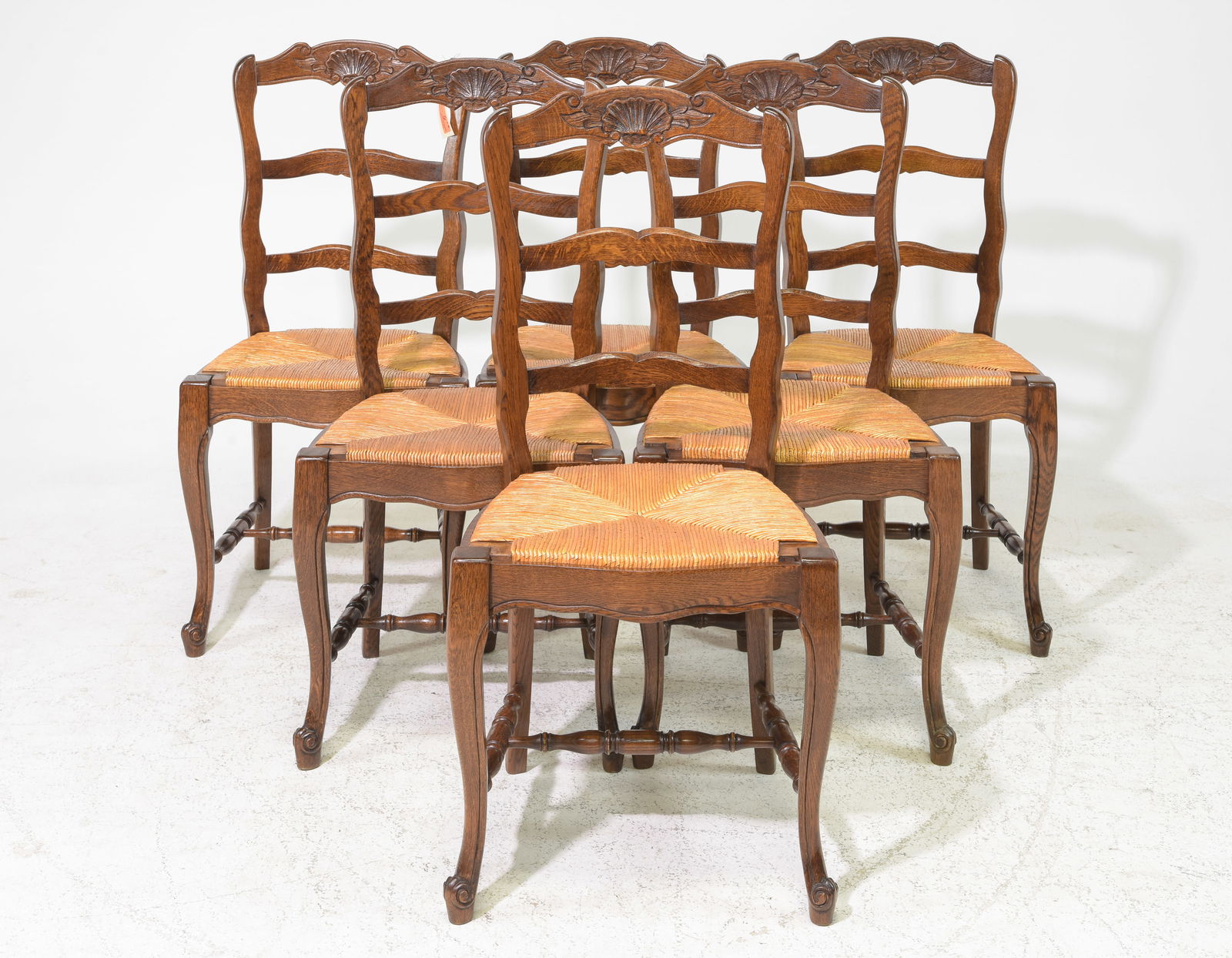 Country French Style Set Of 6 Oak Rush Seat Chairs (1 of 4)