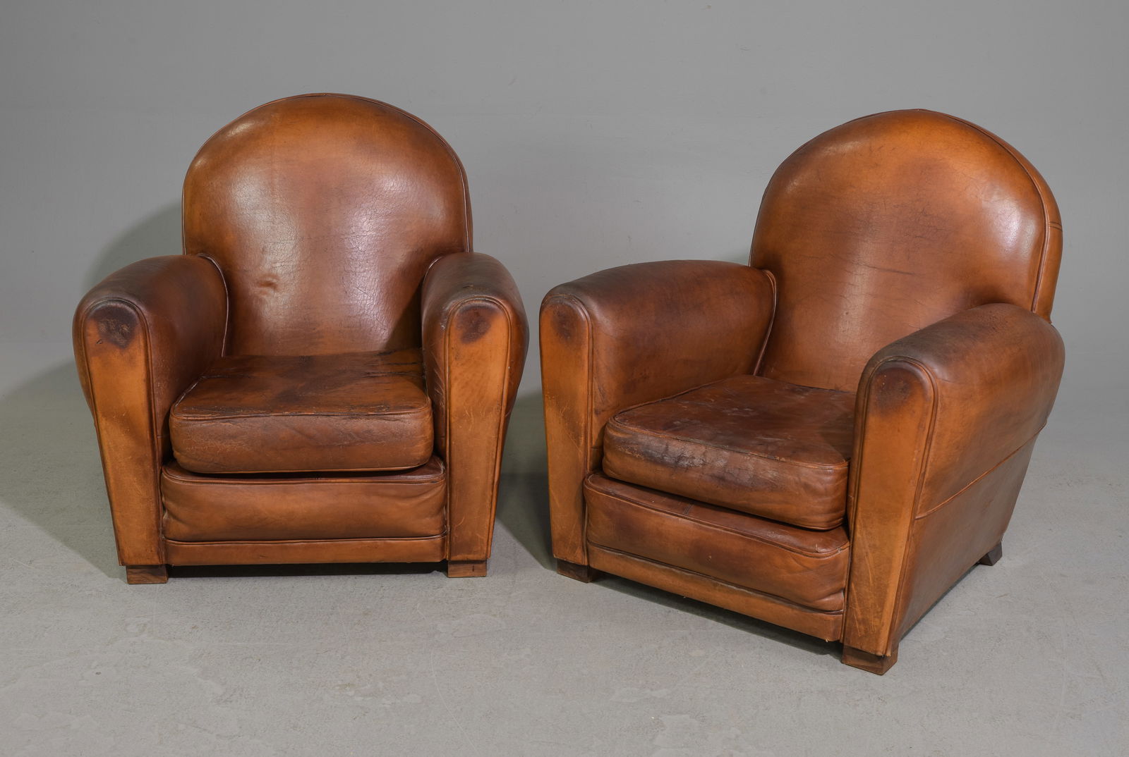 Two French Art Deco Style Brown Leather Club Chairs (1 of 6)