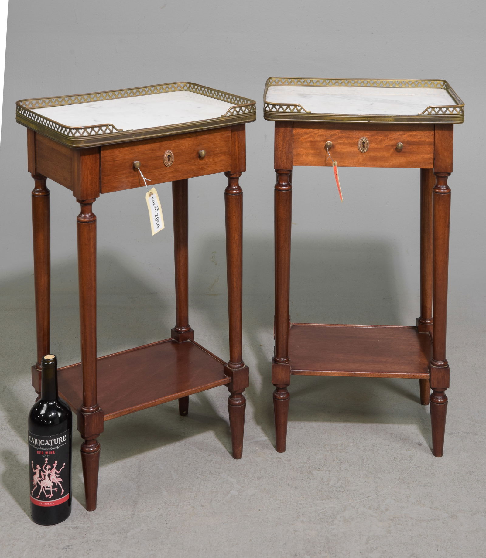 Pair of Louis XVI Style White Marble Top End Tables (1 of 4)