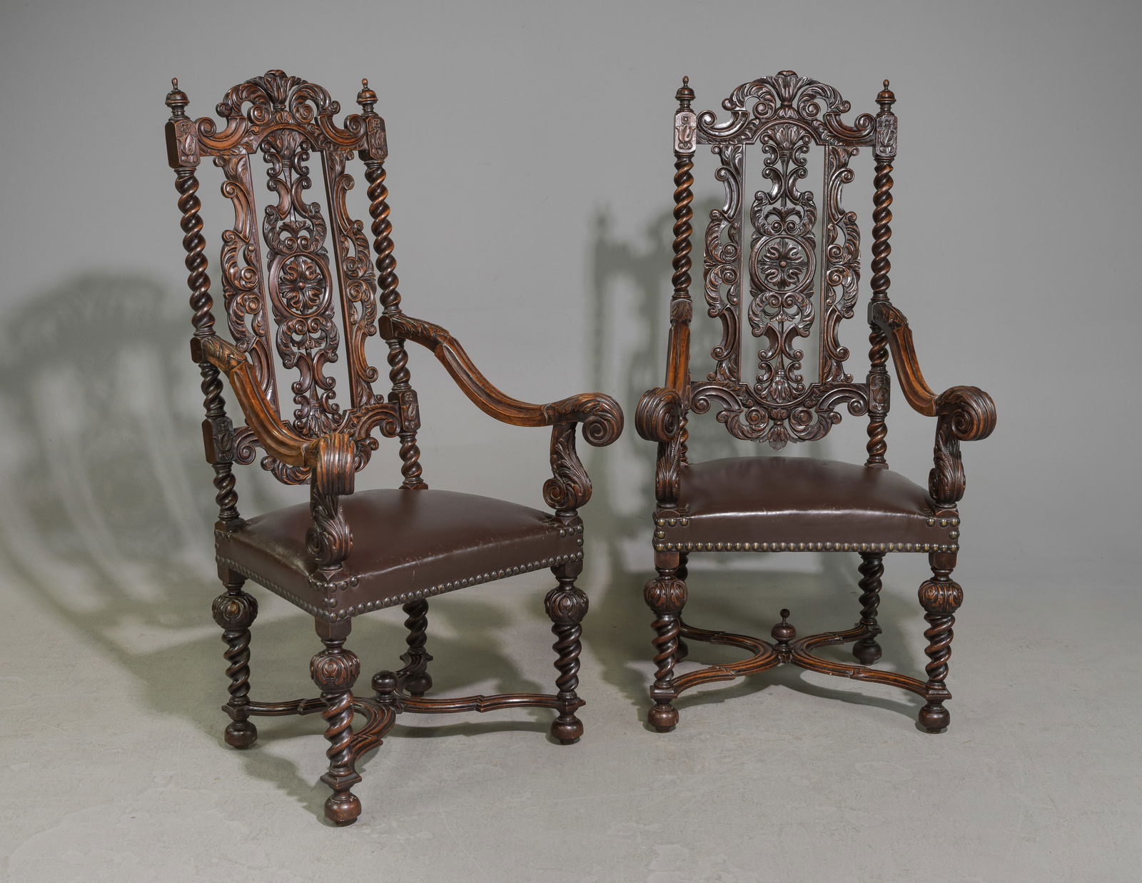 Renaissance Style Pair of Walnut French Twist Chairs (1 of 6)