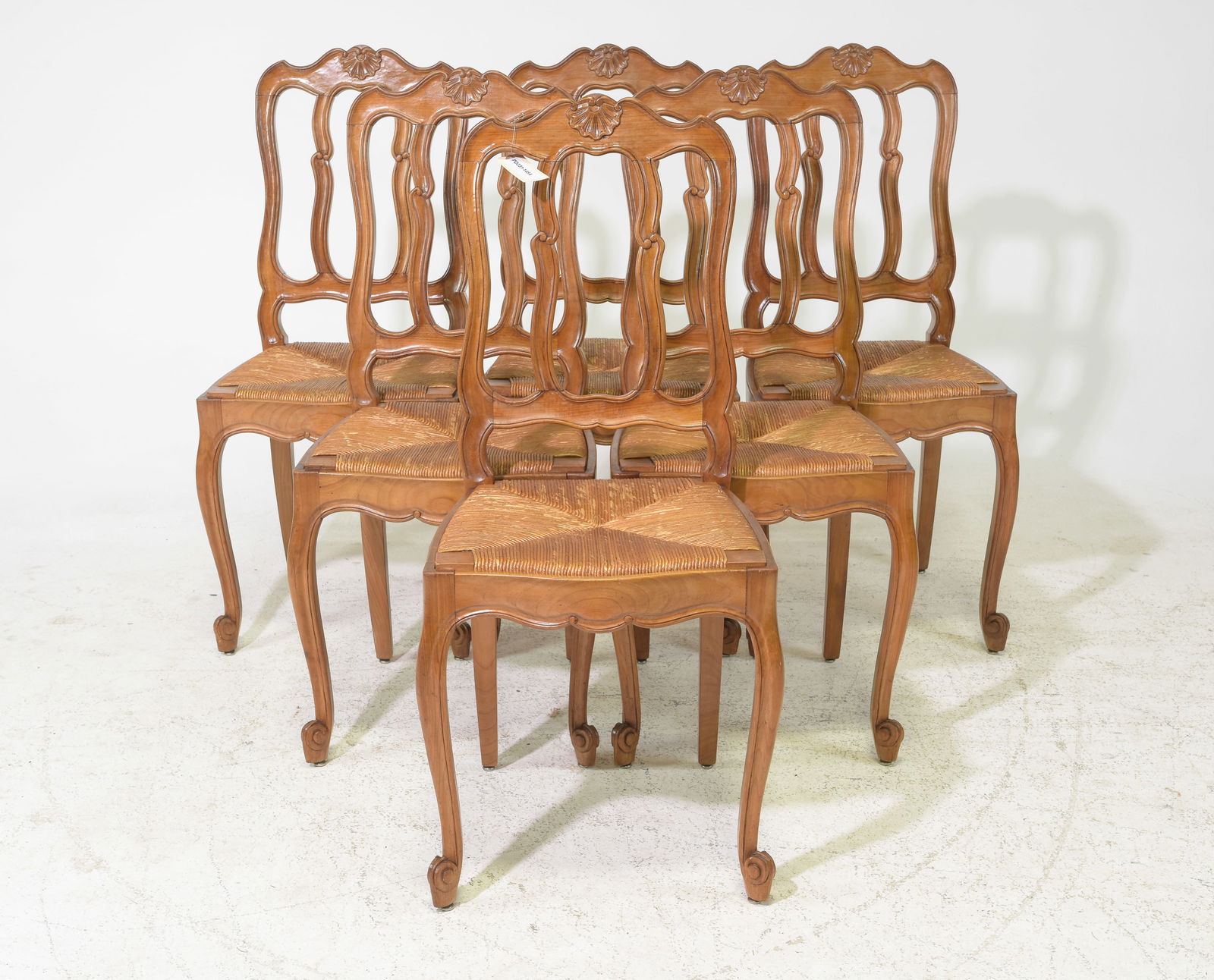 Louis XV Style Set of 6 Oak Rush Seat Chairs (1 of 4)