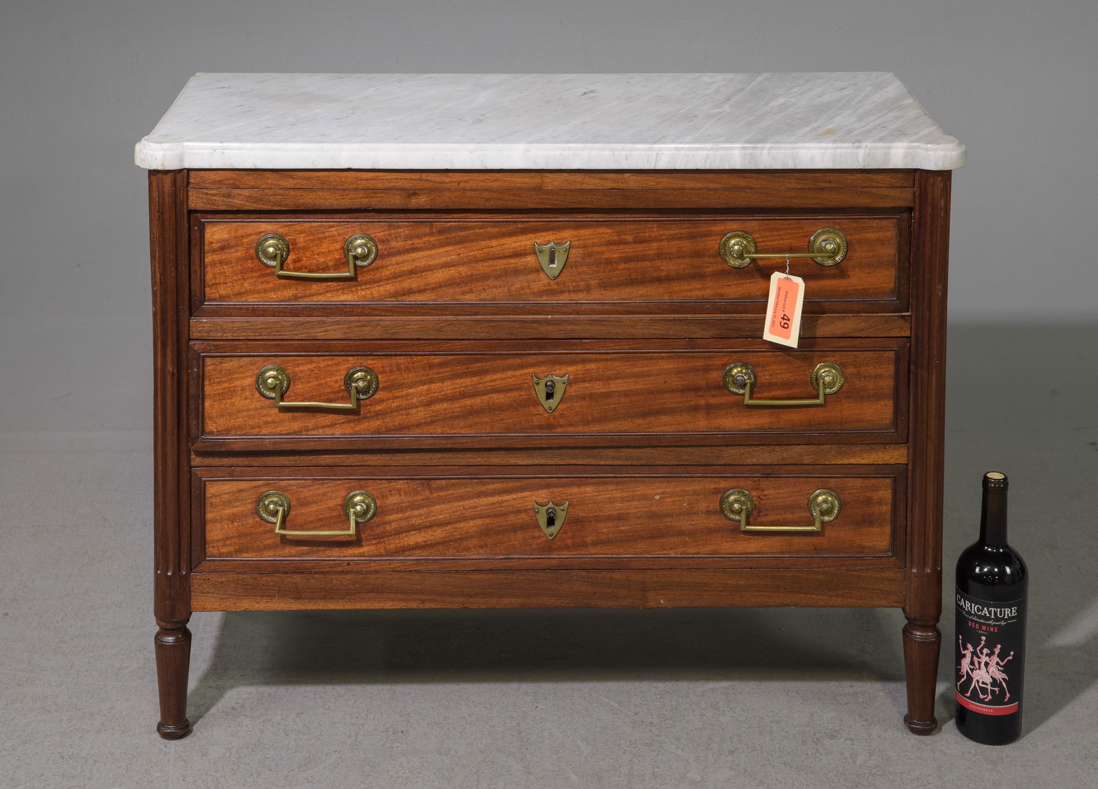 Louis XVI Style White Marble Top Three Drawer Chest #1 (1 of 9)