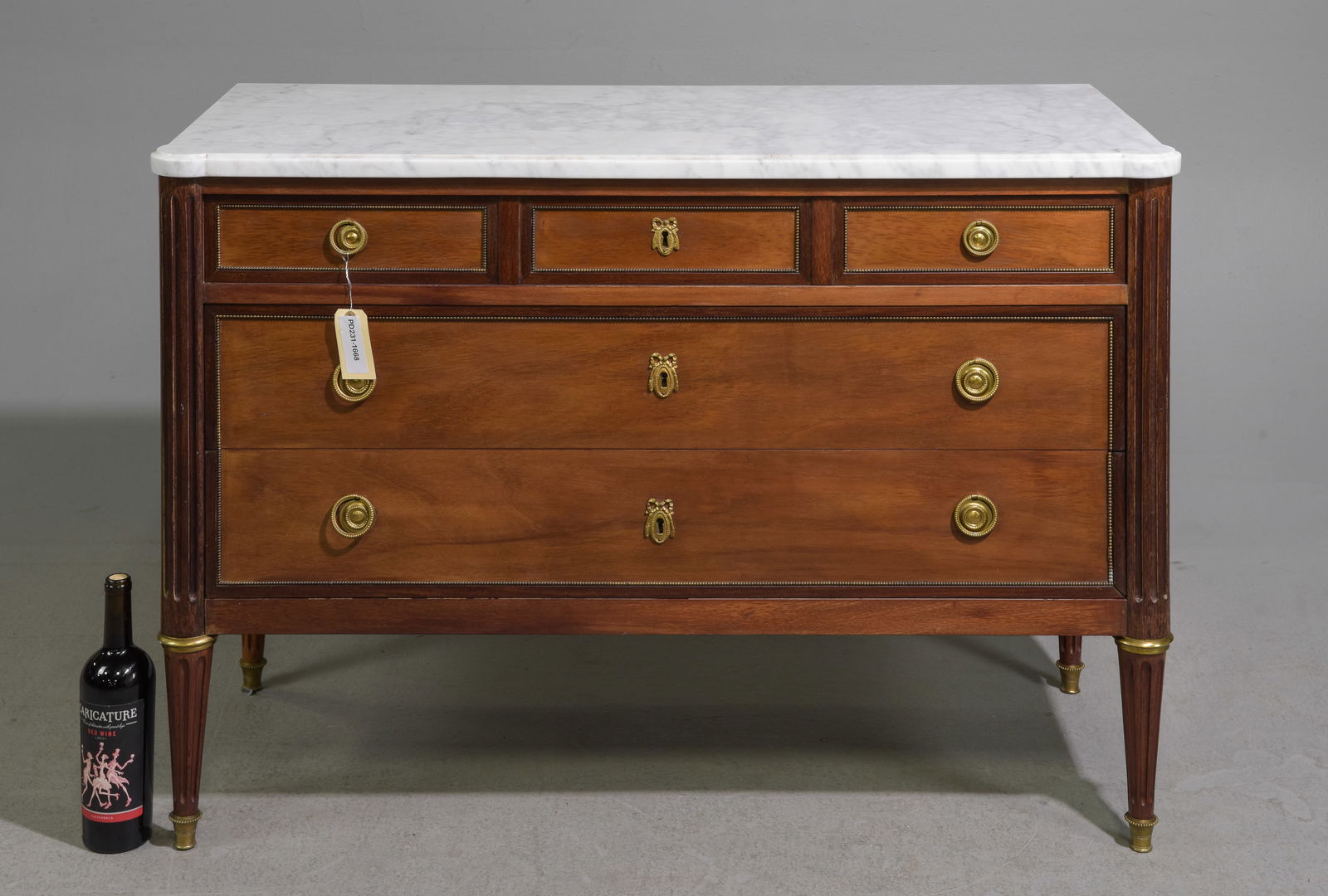 Louis XVI Style White Marble Top Three Drawer Chest #2 (1 of 5)