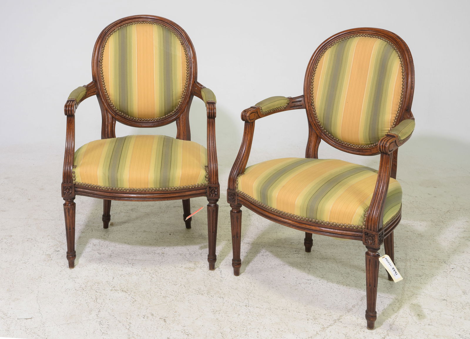 Louis XVI Style Pair of Balloon Back Arm Chairs (1 of 6)