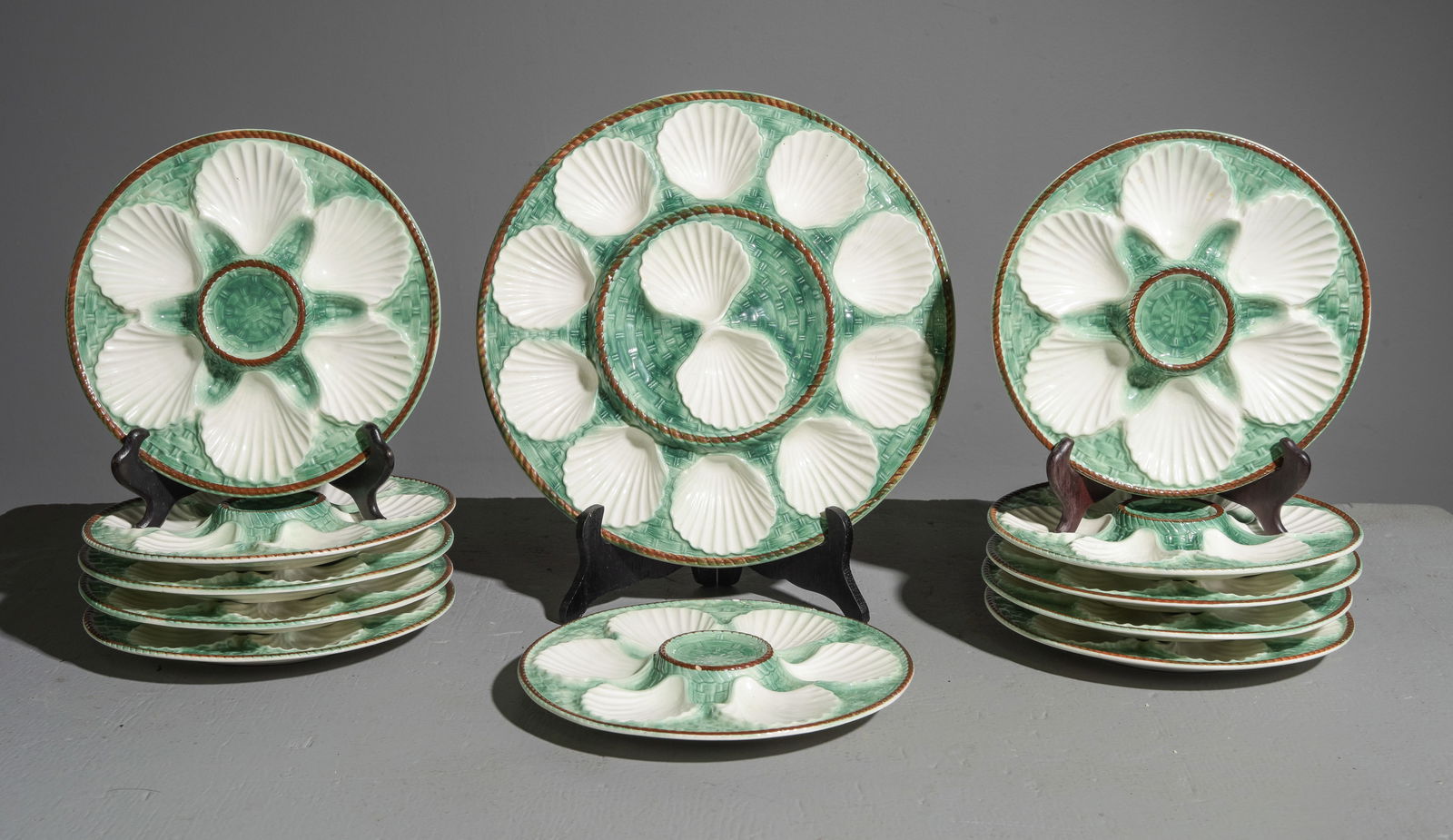 12pc French Green Scallop Plate Set - Platter & Plates (1 of 5)