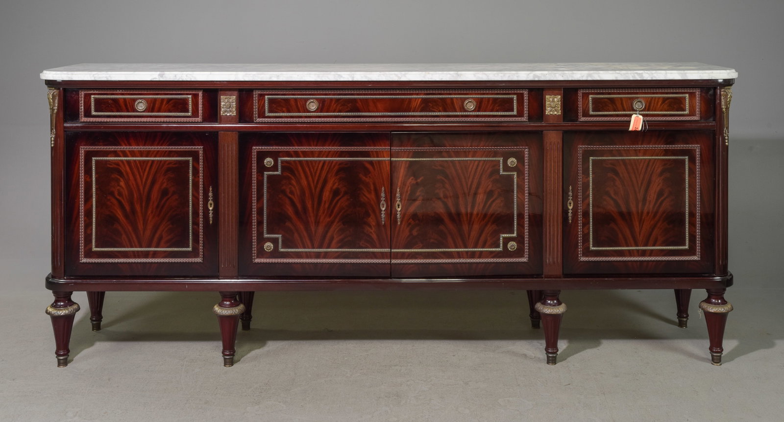 Louis XVI Style White Marble Top Sideboard #2: French Louis XVI Style White Marble Top Mahogany Sideboard / Enfilade c.1950's-60's - 41.75 in tall x 98.5 x 21