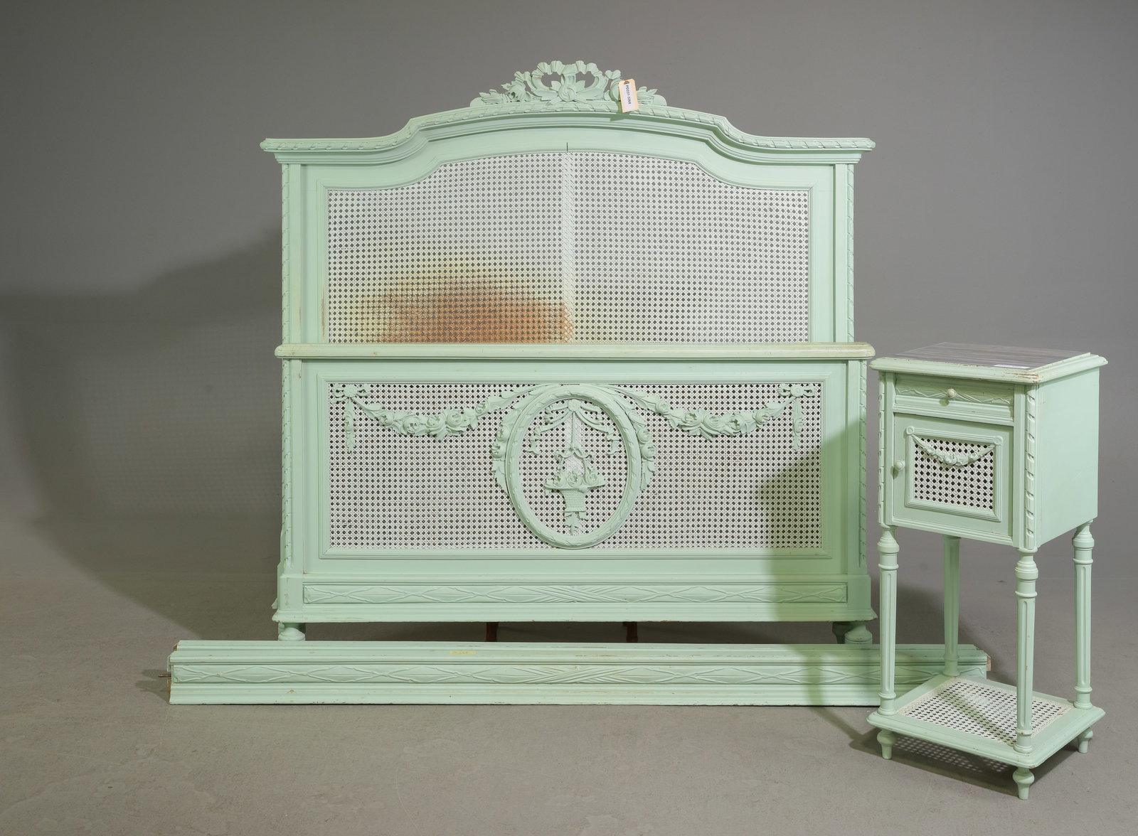 Louis XVI Style Painted Caned Bed & Nightstand (1 of 6)
