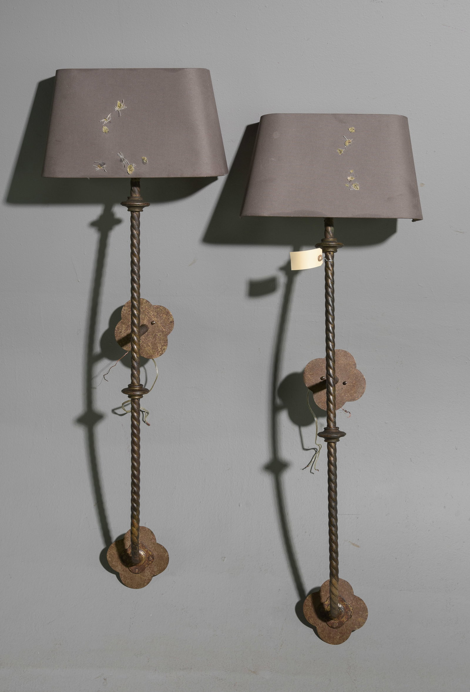 French Style Pair of Large Metal Sconces with Shades (1 of 5)