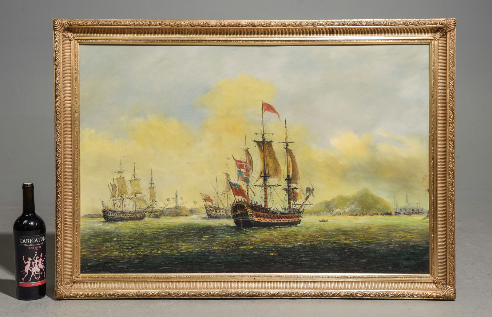 Gold Framed Oil on Board - War Ships (1 of 4)