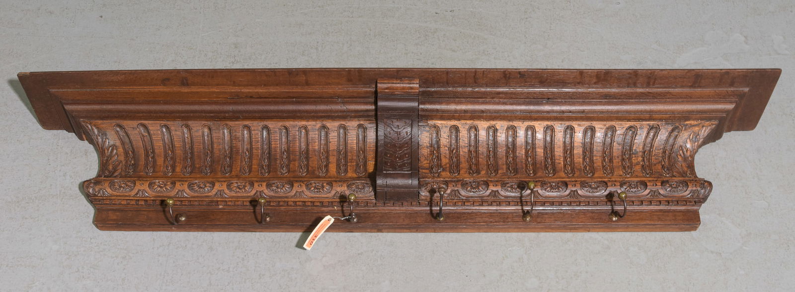 French Antique Oak Wall Shelf with Hooks (1 of 4)