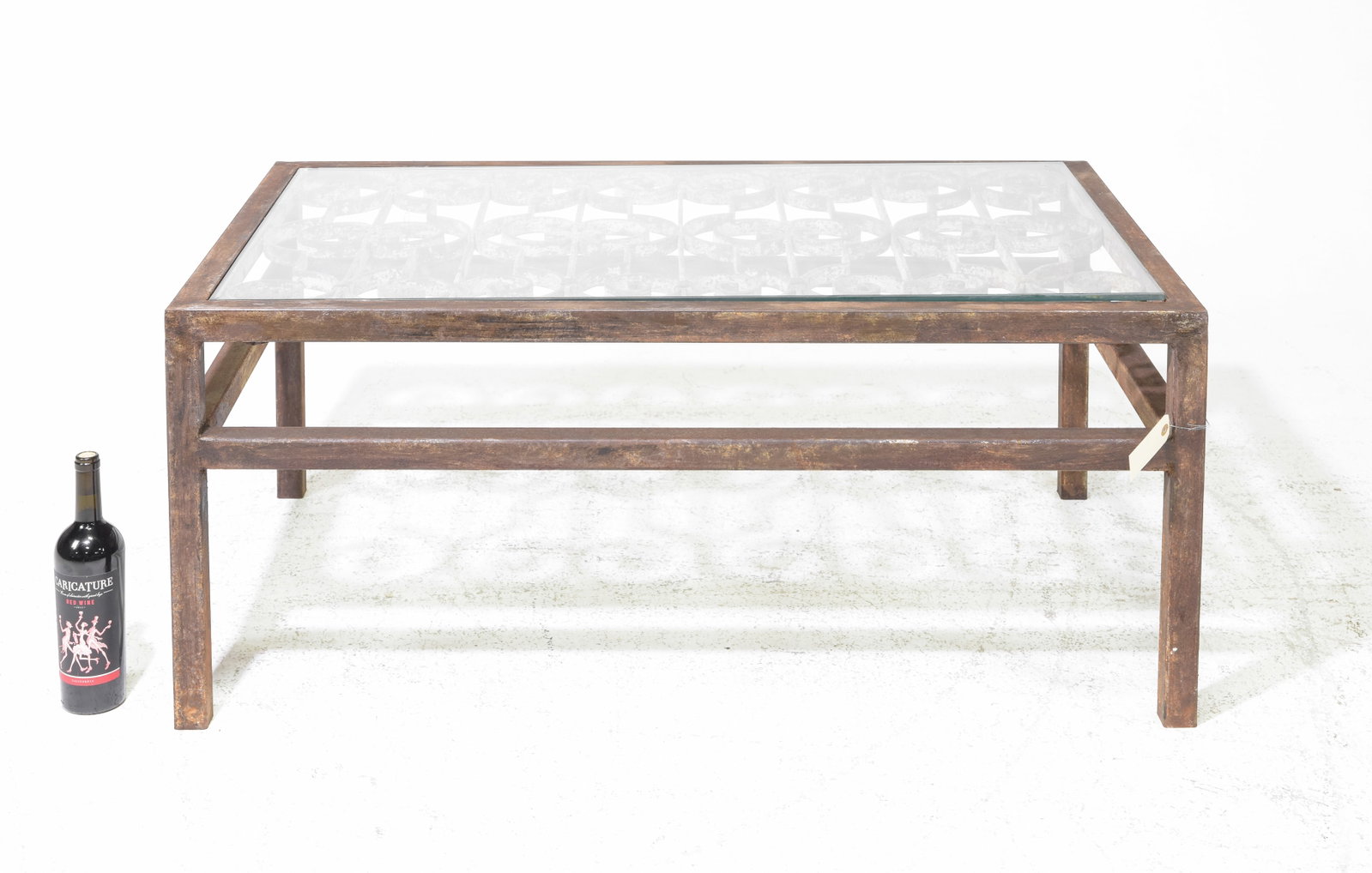 Heavy Iron Glass Top Coffee / Patio Table: Heavy Iron Glass Top Coffee / Patio Table - 19.5 in tall x 46 x 28