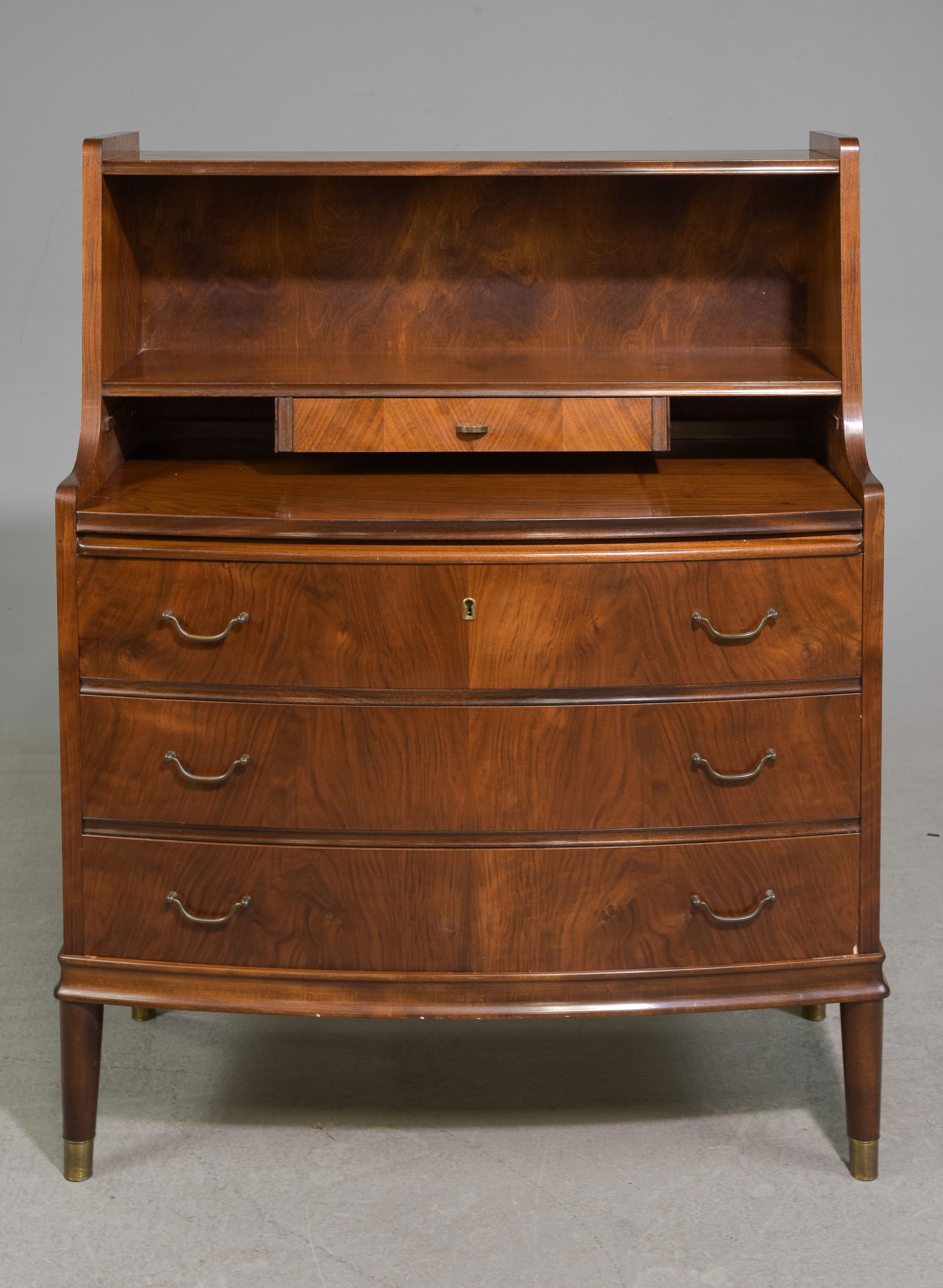 English Deco Style Walnut Drop Front Desk with Pull Out (1 of 6)