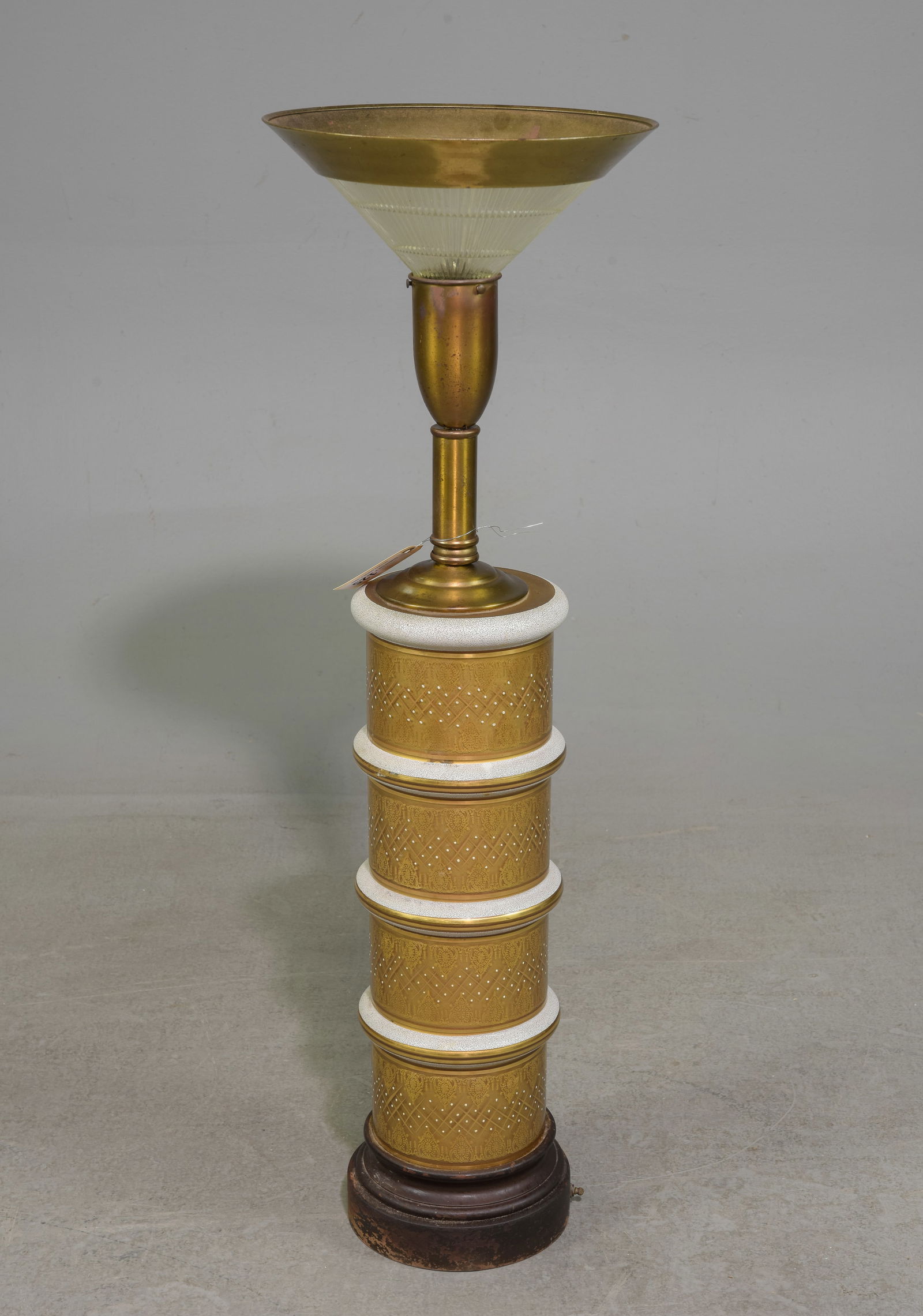 Vintage Brass & Ceramic Enameled Large "Torchiere" Lamp (1 of 3)