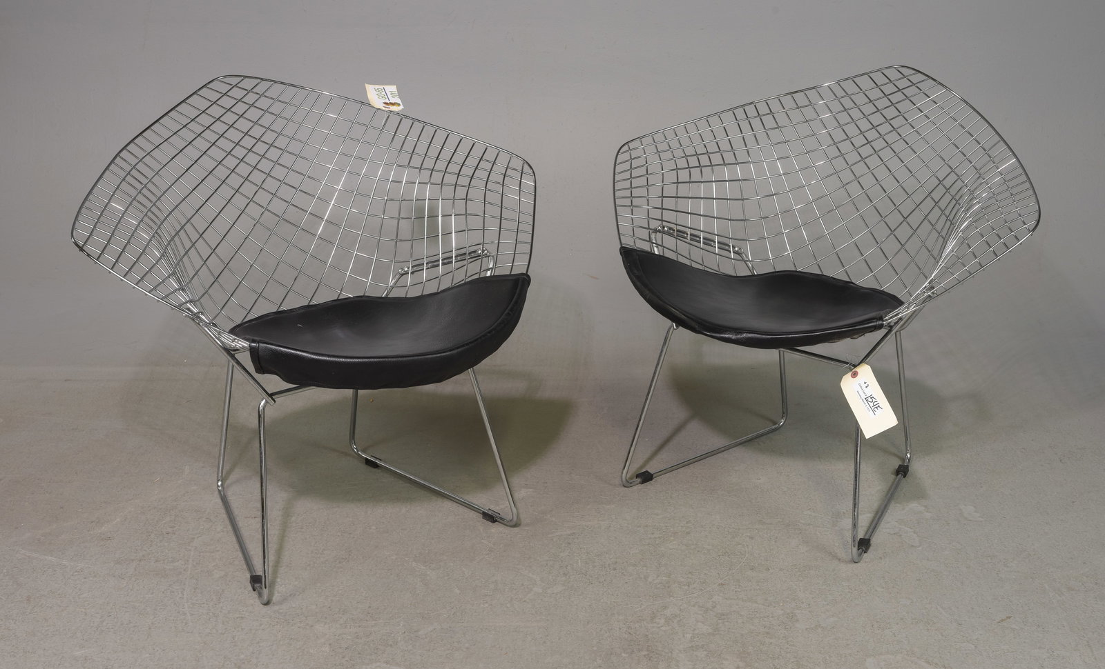 2 Knoll Bertoia Black Vinyl Upholstered Wire Chairs (1 of 3)