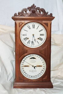 Ethica Calendar Clock: American, Ethica Calendar Clock, #10, 1866 Ethica, New York, H 26'' W 12'' D 5"