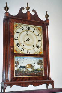 30 Hour Clock by Seth Thomas: American, Pillar & Scroll, Seth Thomas, Thomasville, Conn, 1830, Wooden Works-30 Hour