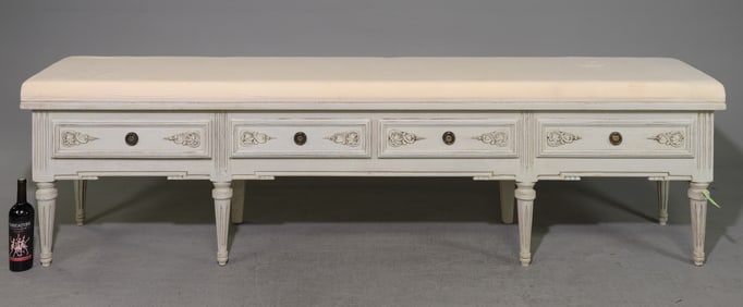 Swedish Painted Large Four Drawer Window / Hall Bench