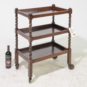 British Oak Barley Twist Three Tier Trolley c.1920's