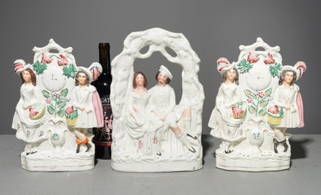 3pcs - Two Staffordshire Clock Face Figures & 1 Other