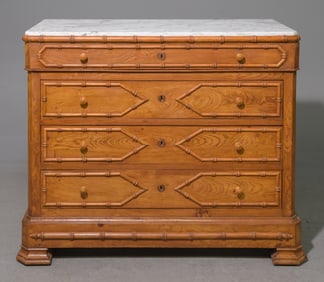 Faux Bamboo White Marble Top Four Drawer Chest #1