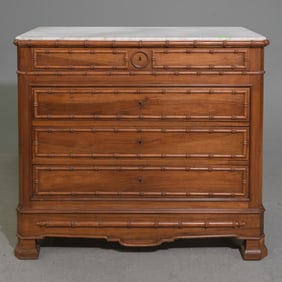 Faux Bamboo White Marble Top Four Drawer Chest #2