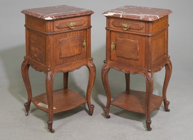 Louis XV Style Pair of Marble Top Nightstands