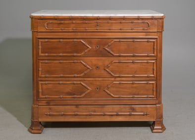 Faux Bamboo White Marble Top Four Drawer Chest