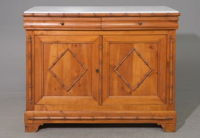 Faux Bamboo White Marble Top Buffet / Sideboard