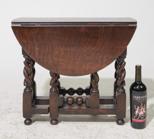 Small British Oak Barley Twist Drop Leaf Table