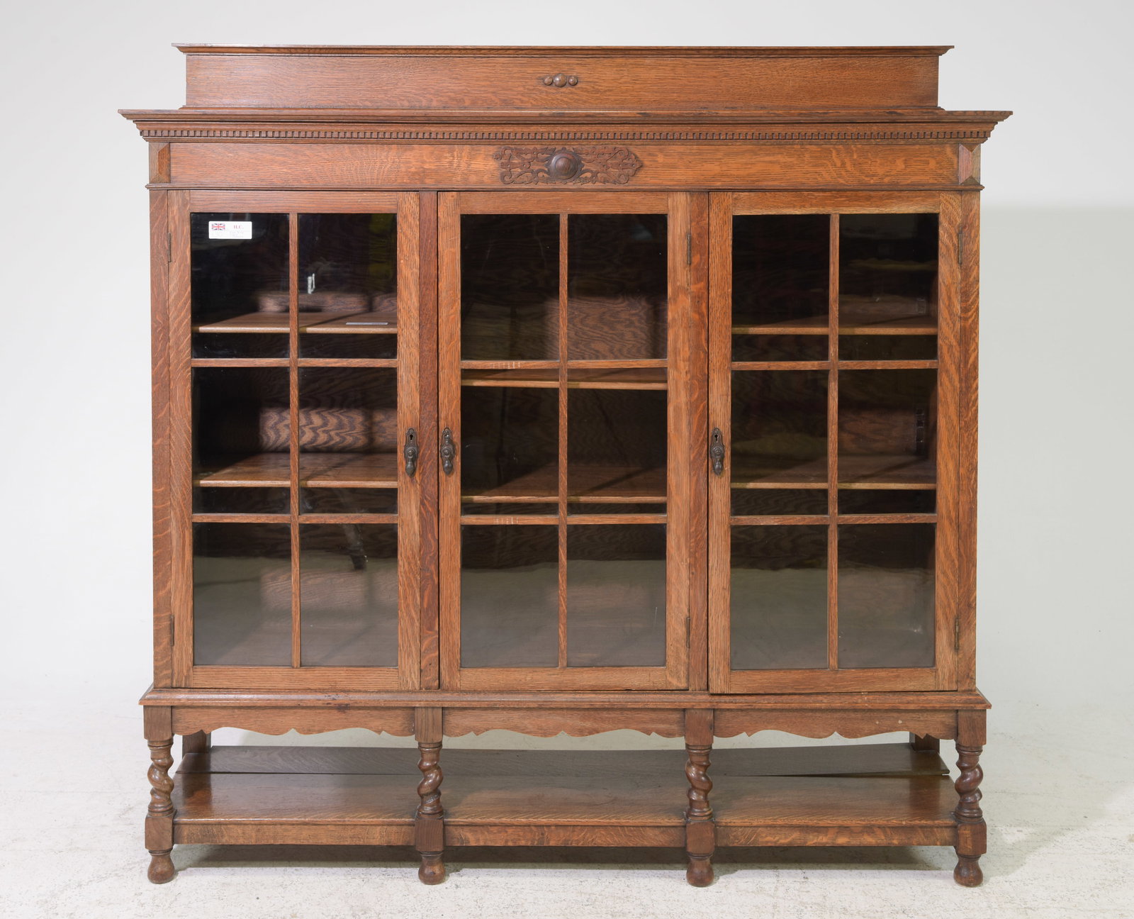 British Oak Barley Twist Triple Door Bookcase (1 of 5)