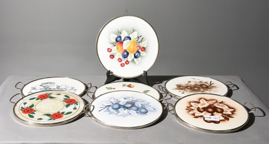 7 Assorted Floral / Fruit Decorated Trays / Plateaus