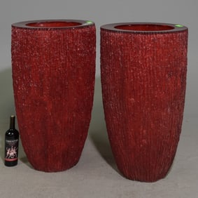 Pair of Tall Red Planters / Vases