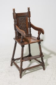 British Carved Oak Twist High Chair c.1920's-30's