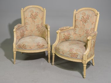 Pair Of Louis XVI Style Upholstered Arm Chairs