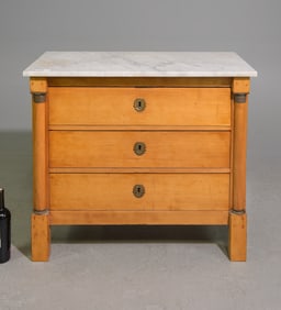 Empire Style White Marble Top Chest / Bedside