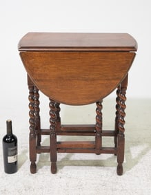 British Oak Barley Twist Drop Leaf Table c.1920's
