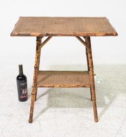 Bamboo Two Tier Rattan Top Occasional Table #1