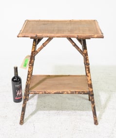 Bamboo Two Tier Rattan Top Occasional Table #2