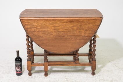British Barley Twist Oak Drop Leaf Table c.1920's