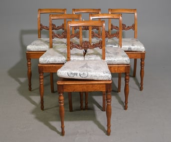Swedish Set of 6 Walnut Dining Chairs with Cushions