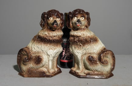 2 King Charles Brown & White Staffordshire Dogs