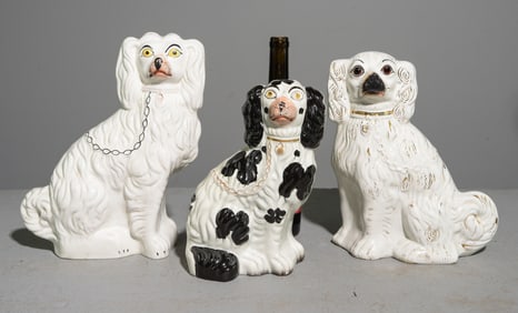 Three Staffordshire Spaniel Dog Figures