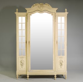 Louis XVI Style Painted Triple Door Armoire