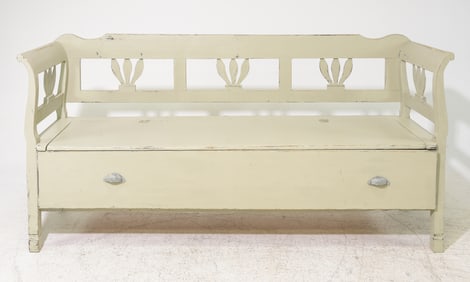 British Large Painted Kitchen Bench with Drawer